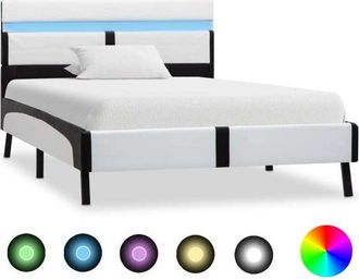 vidaXL Vidaxl - Estructura Cama Con Led Cuero Sint&eacute;tico Blanco Negro 90x200 Cm