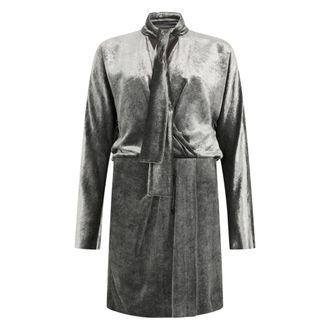 Alberta Ferretti Kleedjes, Dames, Grijs, M, Jurk met strikkraag van fluweel