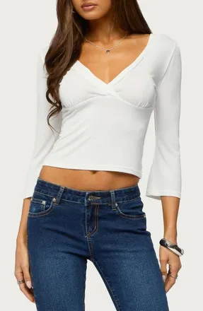 Edikted Mar V-Neck Top in Cream at Nordstrom, Size X-Small