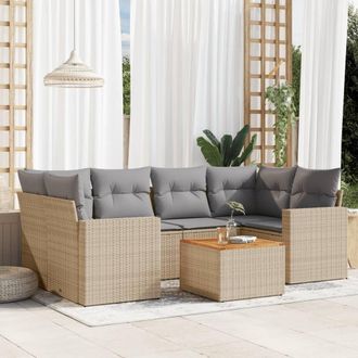 vidaXL Vidaxl - Set Sof&aacute;s De Jard&iacute;n 7 Piezas Y Cojines Rat&aacute;n Sint&eacute;tico Beige