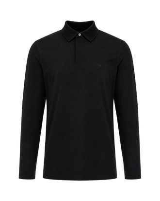Emporio Armani Black Beauty Textured Knit Cotton Polo Shirt