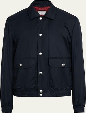 Brunello Cucinelli Mens Bonded Silk and Virgin Wool Shirt Jacket