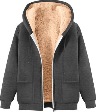 Generic Mens Hoodies Zip Up, Fleece Jacket Mens Sherpa Lined Coat Teddy Fleece Hoodie Winter Warm Padded Coats with Hood and Pockets Plain Hooded Sweatshirts 