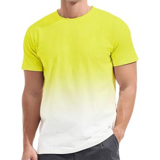 Generic Gradient Colour Printed Tees Men Casual Sports T-Shirts Outdoor Training Top Workout T-Shirt Crew Neck T Shirt Beach Tops Comfortable Breathable Pullo