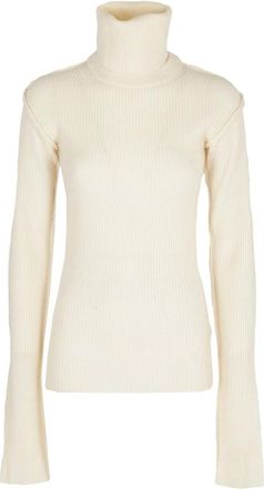 Sportmax Vanille Hoge Hals Lange Mouw Top - Dames - Coltruien - Wit - M - Truien & Vesten