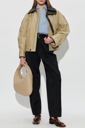 Bottega Veneta Jacket With Leather Collar, Womens, Beige