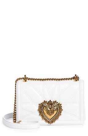 Dolce & Gabbana Devotion Logo Heart Lambskin Crossbody Bag in Optical White at Nordstrom