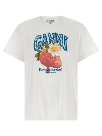 Ganni White Graphic Crew Neck T-Shirt