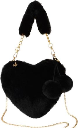 Generic Heart-shaped faux plush bag stylish and cute shoulder chain bag(black,25 * 20 * 18cm)