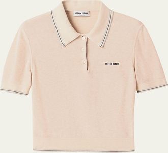 Miu Miu Short-Sleeve Cotton Rib Polo Sweater