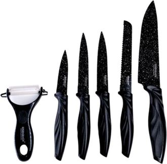 Trade Shop Trade Shop - Conjunto De Cuchillos Recubiertos De M&aacute;rmol Con Asas Ergon&oacute;micas Antideslizantes 6 Piezas Negras