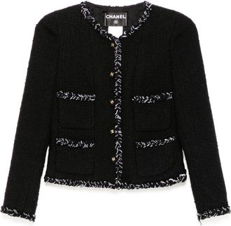 Giacca corta Tweed di cotone tecnico pied-de-poule nero e bianco
