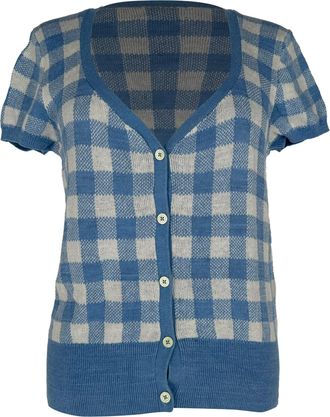 Ralph Lauren Polo Ralph Lauren Gingham Short Sleeve Cardigan in Blue Linen