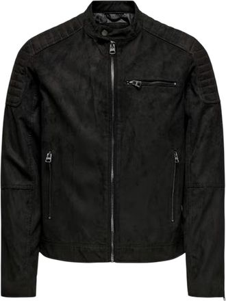 Only Heren-bikerjack met rits en zakken, effen (Zwart)