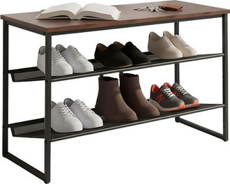 Relaxdays Relaxdays shoe rack, H x W x D: 52.5 x 75 x 30 cm, 6 pairs, shelf, industrial style, MDF/metal, black/brown