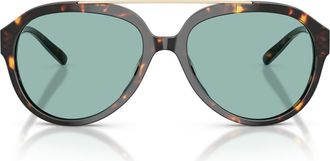 Tory Burch 56mm Pilot Sunglasses in Brown Tortoise /Petrol Green at Nordstrom