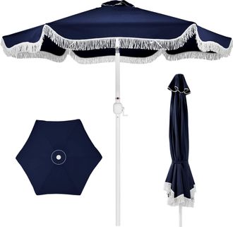 Best Choice Products Best Choice 9ft Fringe Market Umbrella - Boho Patio Sunshade w/ Tilt, UPF50+, Steel Pole for Table, Pool, Deck