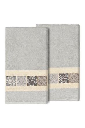 Linum Home Textiles Vivian Embellished Bath Towel - Set of 2 - Light Gray at Nordstrom Rack