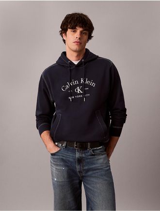 Calvin Klein Jeans Calvin Klein Mens Stitch Arch Logo Graphic Hoodie - Navy - XL