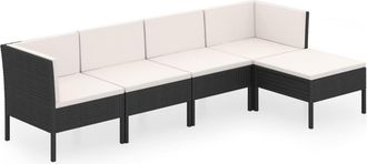 vidaXL Set De Muebles De Jard&iacute;n 5 Pzas Y Cojines Rat&aacute;n Sint&eacute;tico Negro Vidaxl