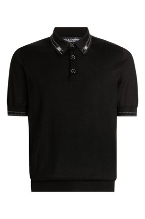 Dolce & Gabbana COLLAR DETAIL KNITTED POLO Size: 52, colour: BLACK