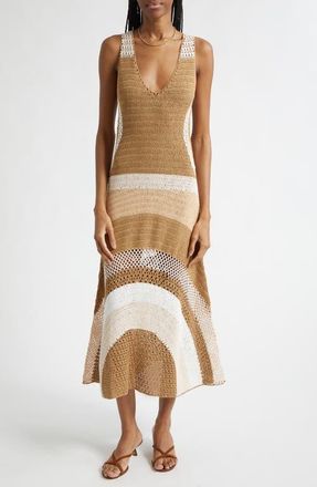 Ramy Brook Cadence Colorblock Crochet Midi Dress in Sandstone Multi Colorblock at Nordstrom, Size Xx-Small