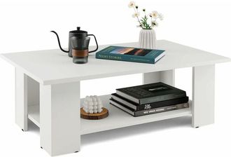 Costway Costway - Tavolino da Salotto in Legno, Tavolino Basso Modero in Legno a 2 Livelli con Ripiano Aperto, Tavolo Rettangolare per Soggiorno, Studio e