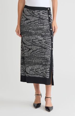 Misook Abstract Animal Print Soft Knit Straight Skirt in Black/white at Nordstrom, Size Xx-Large