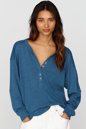 Pilcro 100% Cotton Slub Henley Top