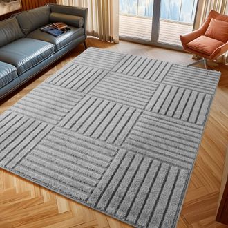 Nazar Rugs Alfombra geom&eacute;trica gris 80x150 cm