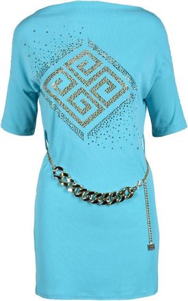 Gil Santucci Light Blue Geometric Viscose-Blend Day Dress
