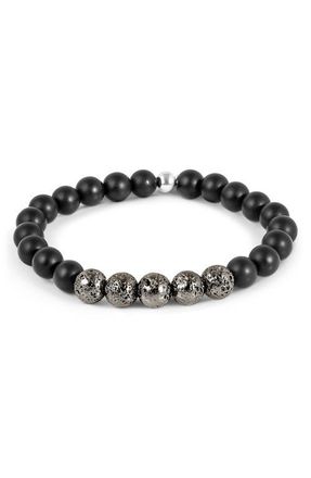 Tateossian Mens Vesuvius Agate Beaded Stretch Bracelet in Black at Nordstrom, Size Large