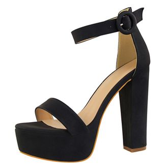 Generic Womens Chunky Heel Platform Sandals with Buckle Strap Open Toe Waterproof Platform 13.5cm Heel Perfect for Summer Parties and Night Out,Black,6.5 UK