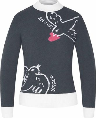 JC de Castelbaljac Womens Artwork Jacquard Point Polar Knit Top In Grey