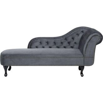 Beliani Beliani - Chaise Longue Tapizado En Terciopelo Gris Con Botones Versi&oacute;n Derecha Nimes