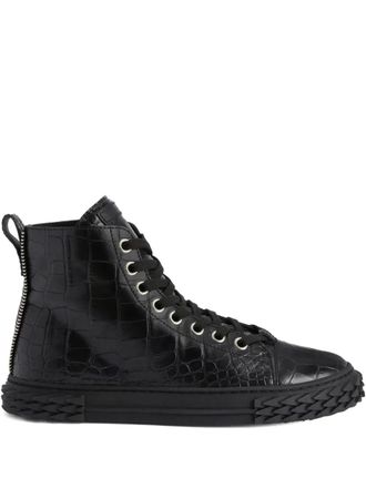 Giuseppe Zanotti Blabber sneakers met krokodillen-reli&euml;f - Zwart