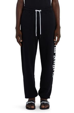 Palm Angels Side Logo Cotton Joggers in Black White at Nordstrom, Size X-Large