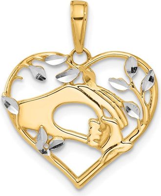 Diamond2Deal 14k Yellow Gold Diamond-cut Mother and Child Hands in Heart Pendant