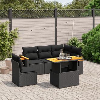 vidaXL Set De Sof&aacute;s De Jard&iacute;n 6 Piezas Y Cojines Rat&aacute;n Sint&eacute;tico Negro Vidaxl