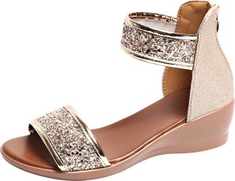 Generic Women Solid Zipper Casual Open Toe Comfortable Beach Walking Shoes Sandals for Ladies Holiday Outdoors (Gold, 6.5)