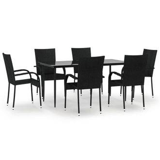 Berkfield Home 7 Piece Garden Dining Set Black Poly Rattan