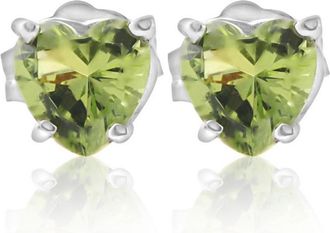 Pompeii3 1ct Heart Shape Peridot Studs Solid 14K White Gold