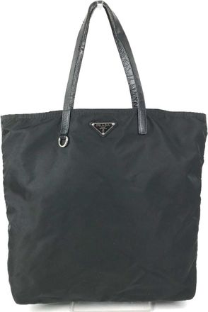 Prada Black Nylon Leather Shoulder Bag Tote Bag (Pre-Owned)