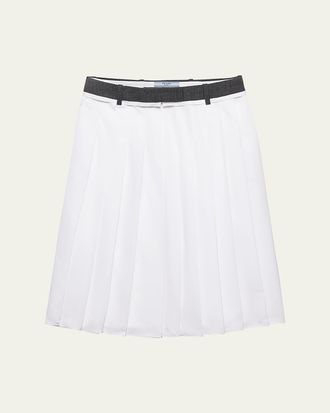 Prada Pleated Poplin And Rush Stitch Midi Skirt