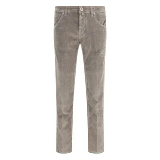 Jacob Cohen Slim-fit Trousers, male, Gray, W38, Grey Corduroy Five-Pocket Button Jeans