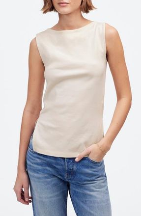 Madewell Sleeveless Boat Neck Side Slit T-Shirt in Vintage Ivory at Nordstrom, Size Xx-Large