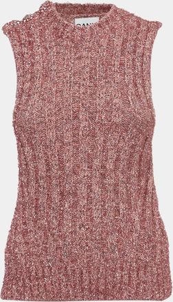 Ganni Ganni Pink Lurex Rib Knit Sleeveless Top