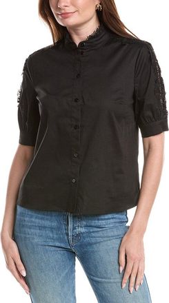 T Tahari Mandarin Collar Button Down Blouse