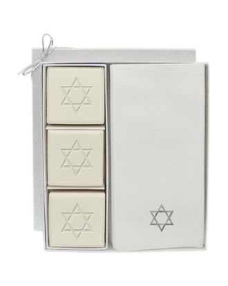 Carved Solutions Star of David 3pc Soap With 12 Silver Embossed Towels