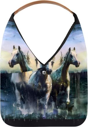 Generic Running Animal Horses Reusable Lightweight Grocery Bags - Foldable Into Compact Pouch, Washable & Sturdy, Multipurpose for Shopping and Travel